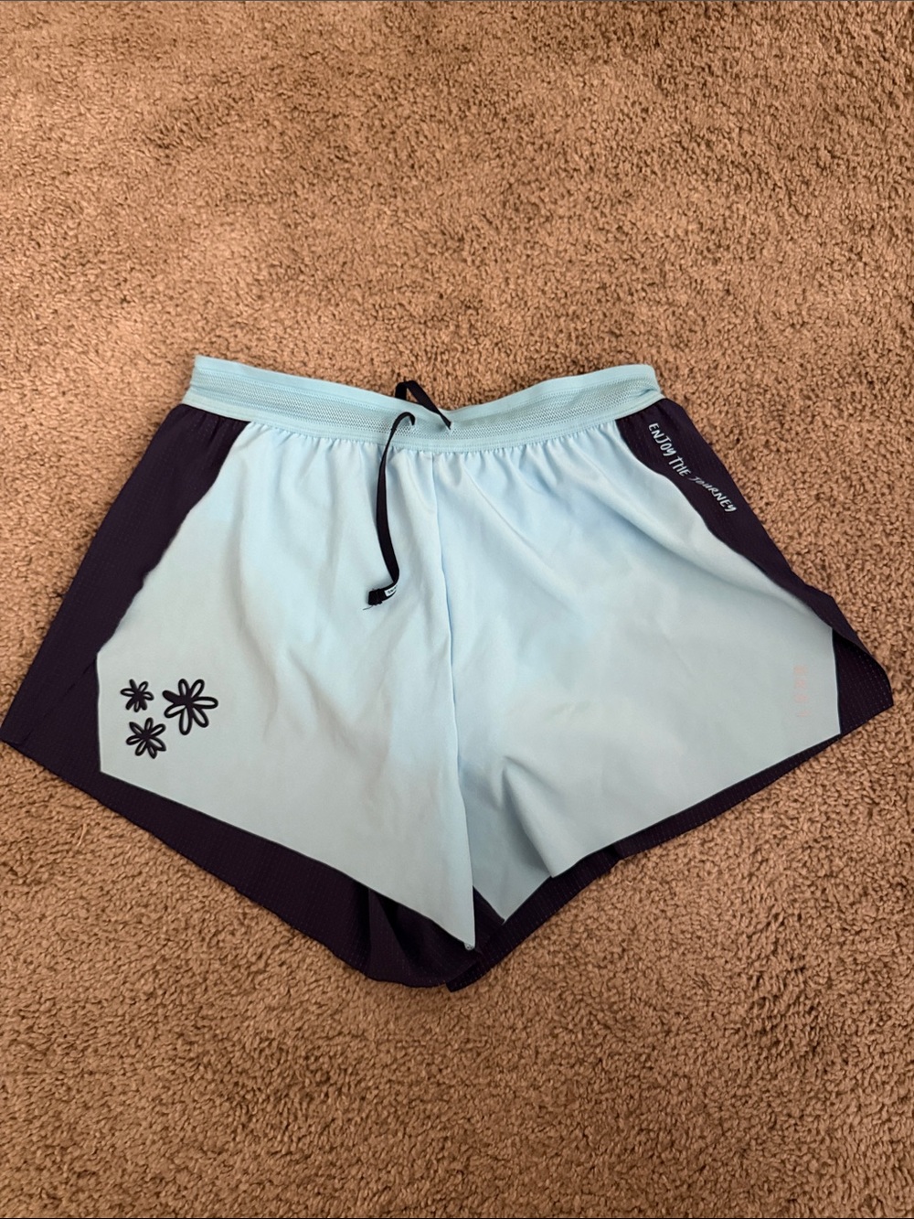 Light Blue Athletic Running Shorts with Navy Trim